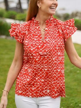 CK Bradley Coral Patterned Blouse